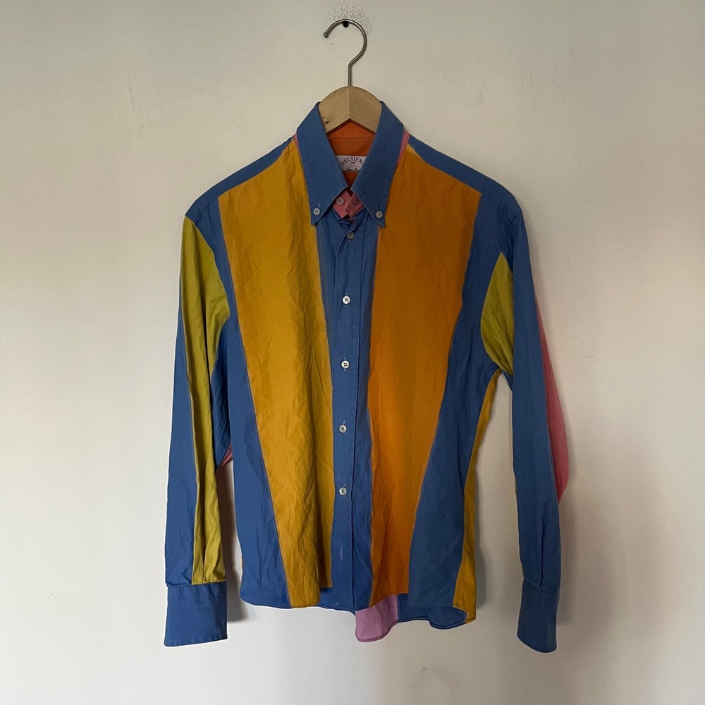 Del Siena 1953 Fatta a Mano Mens Multi Color Block Button Down Shirt Italy
